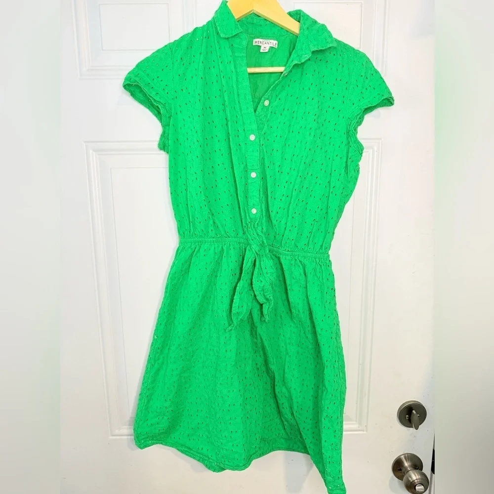 J. Crew Green Casual Sundress with Cap Sleeves and Mandarin Collar